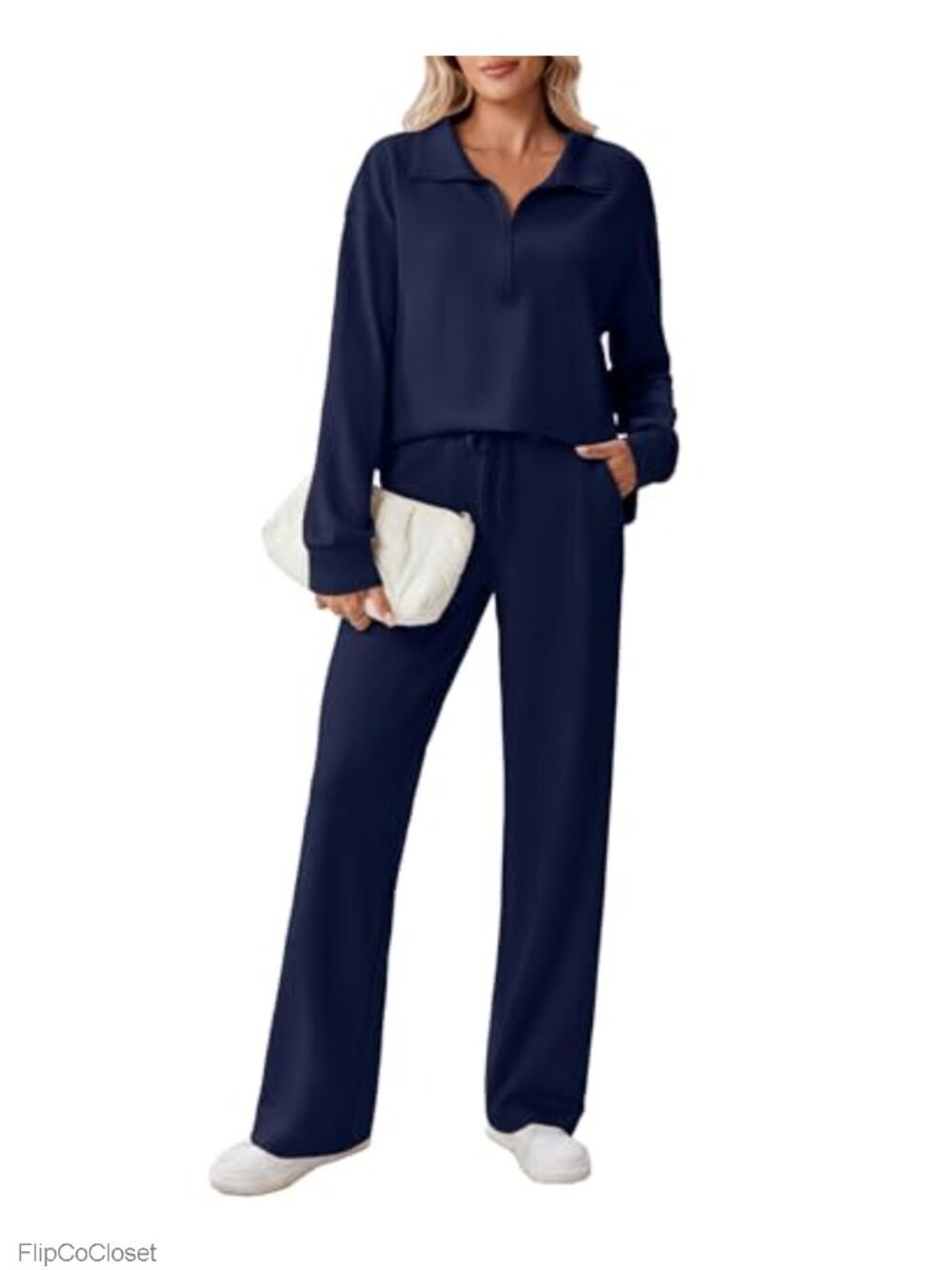 2 Piece Sweatsuit Set Half Zip Sweatshirt Drawstring Pants Loose Fit